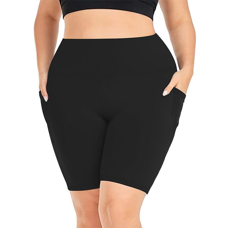 Mujer Talla Grande Pantalones Cortos Elásticos de Cintura Alta hasta la Rodilla Leggings Deportivos con Bolsillos