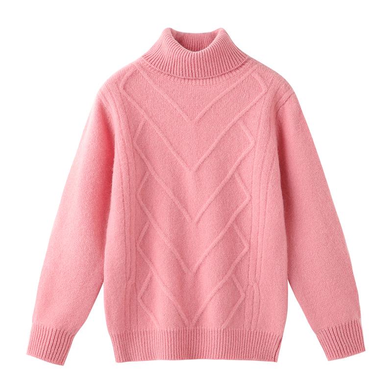 Children's Cozy Thick Wool Turtleneck Sweater - Solid Color, Loose Fit, Long Sleeve, Autumn/Winter Base Layer