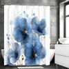 Blue Watercolor Floral Shower Curtain, Bathroom Decorative Shower Curtain, Waterproof Shower Curtain with Hooks