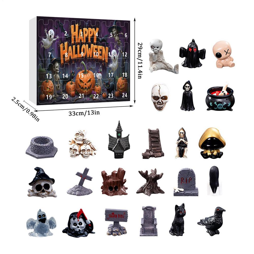 24 Day Halloween Advent Gift Box Resin Creepy Sculptures Desktop Ornament 24-Day Countdown Calendar Resin Figurines
