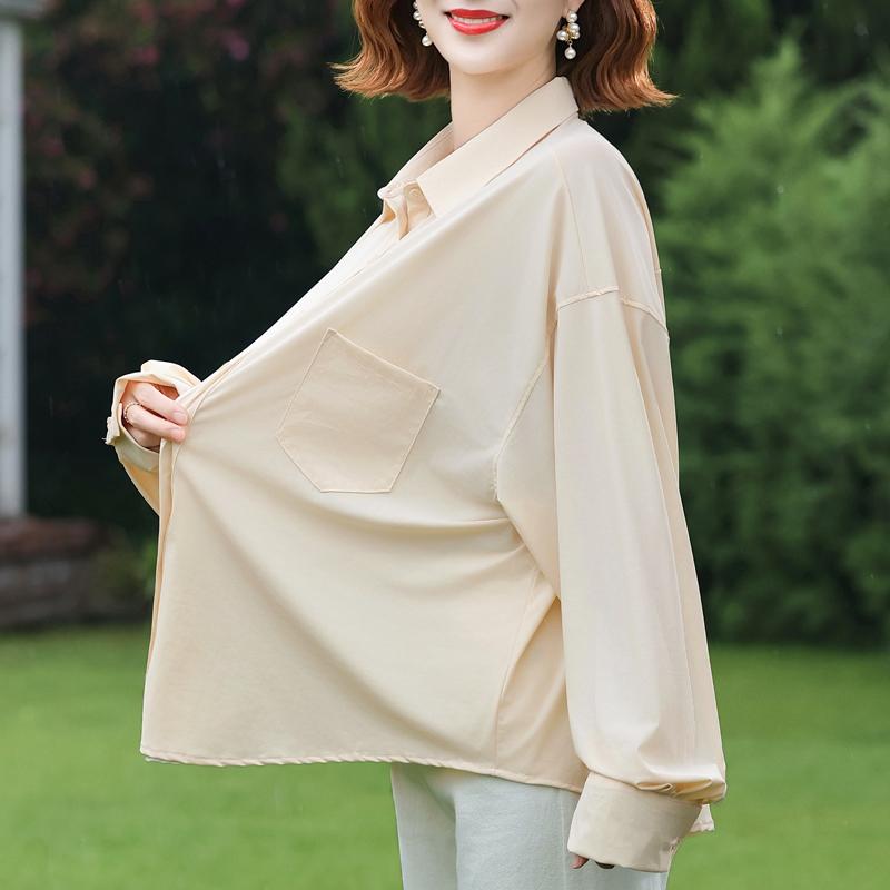 Plus Size Women's Loose Long Sleeve Button-Down Shirt, Solid Color Casual Office Blouse (3XL-7XL)