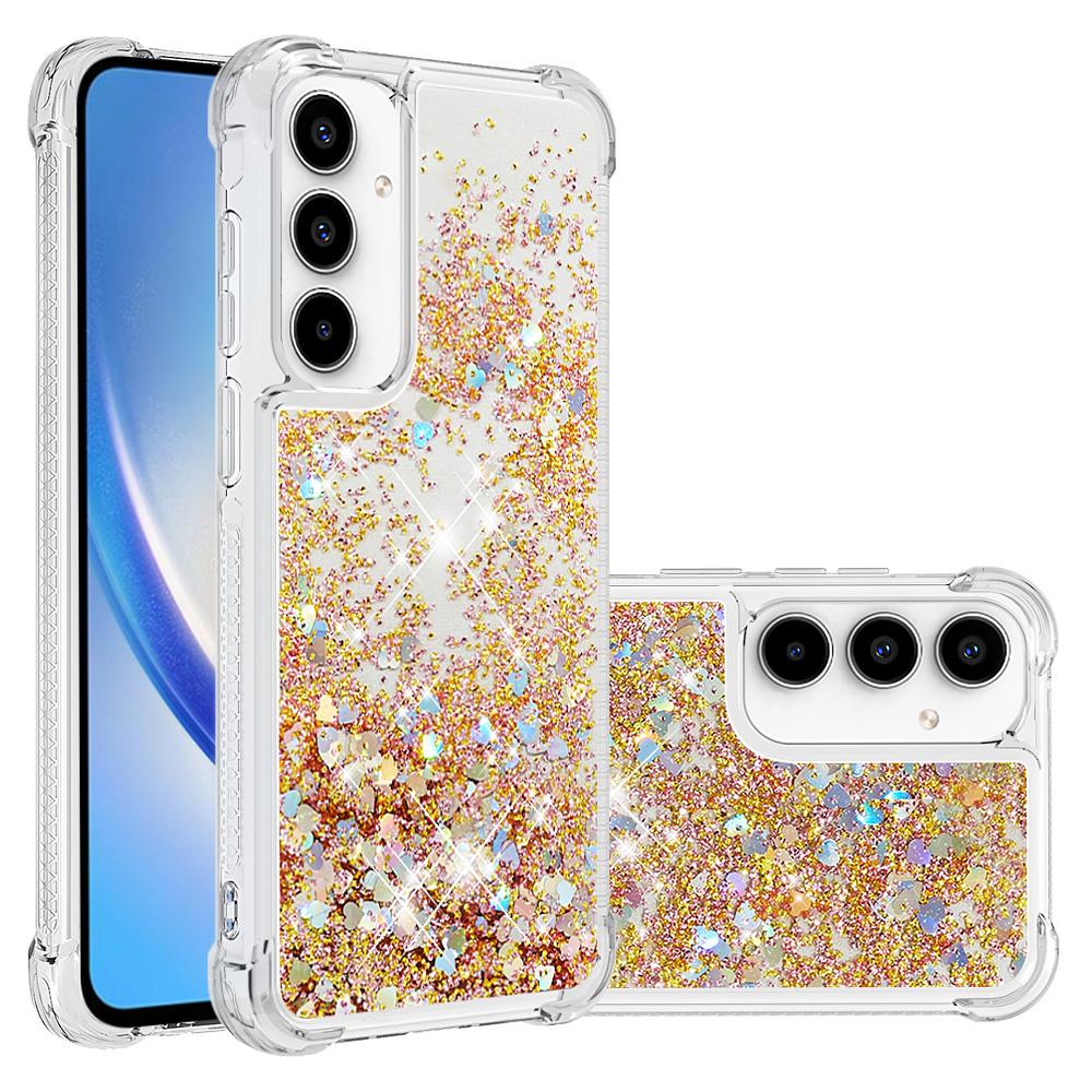 

For Samsung Galaxy A36 5G TPU Case Glitter Quicksand Shockproof Phone Back Cover Gold/Hearts
