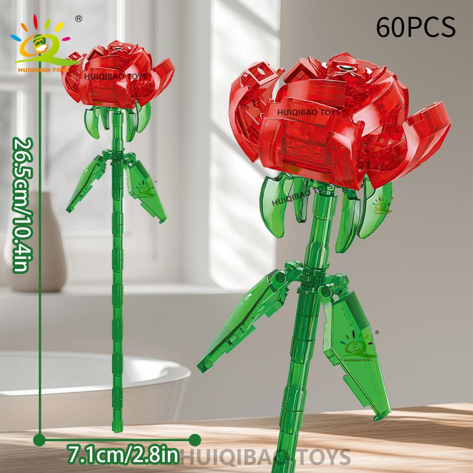 Non-Toxic Valentine'S Day Rose Flower Bouquet Building Blocks Set Artificial Flowers For Home Decor Crystal Rose Bricks Kits Toys
