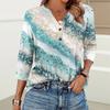 Women's Fashion Casual Printed V-Neck Button Three-quarter Sleeve T-Shirt Raglan Sleeve Top