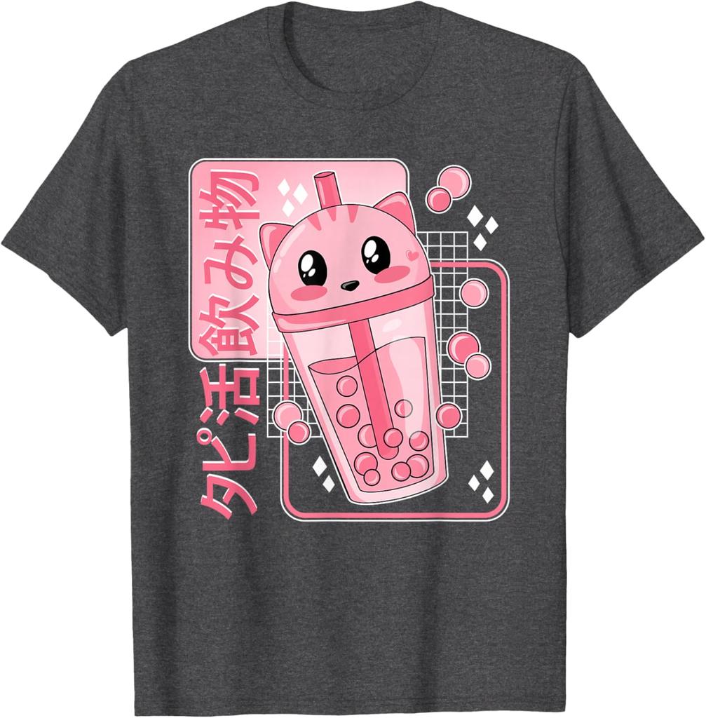 Kawaii Kočka Boba Čajový Nápoj Život Grafické Tričko Japonský Anime Styl Roztomilé Bubble Tea Tričko pro Dívky