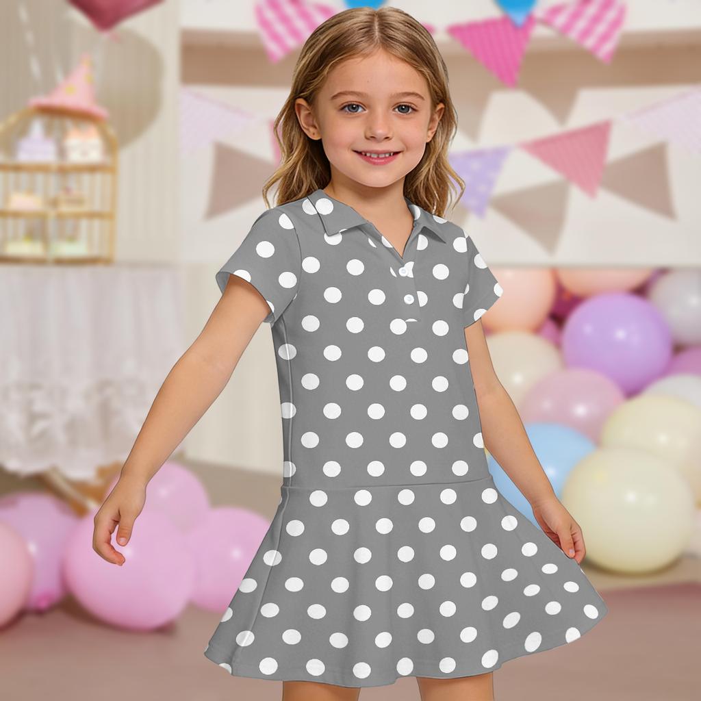 Girls Short Sleeve Polo Dress with Polka Dot Print and Pockets Casual Lightweight Summer Dress for Kids