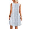 Ladies' Sleeveless Line Printed Dress - Spring and Summer Vitality Pretend, Round Neck Design, Machine Washable, Breathable Fabric Suitable for Beach