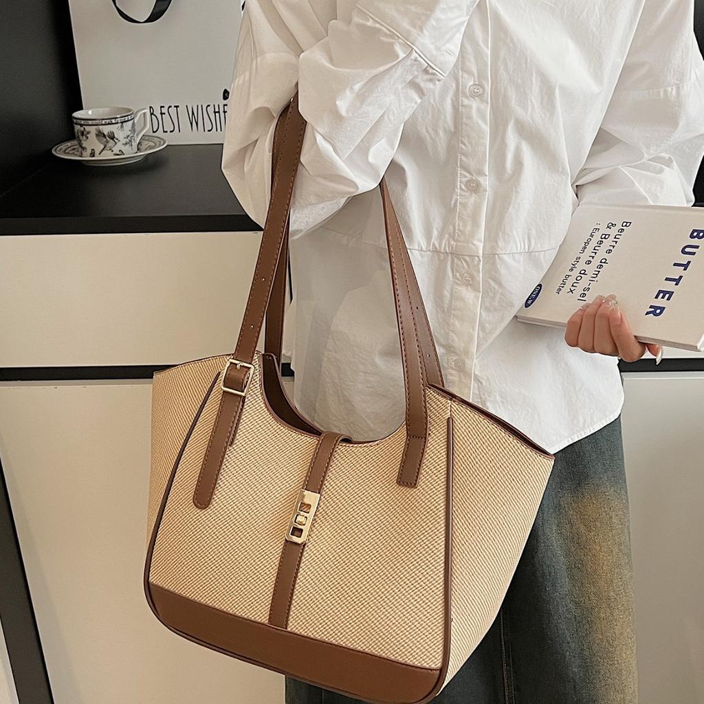 New 2025 Contrasting Color Texture Advanced Large Capacity Simple Versatile Women's Shoulder Bag Messenger Bag Handbag Wholesale