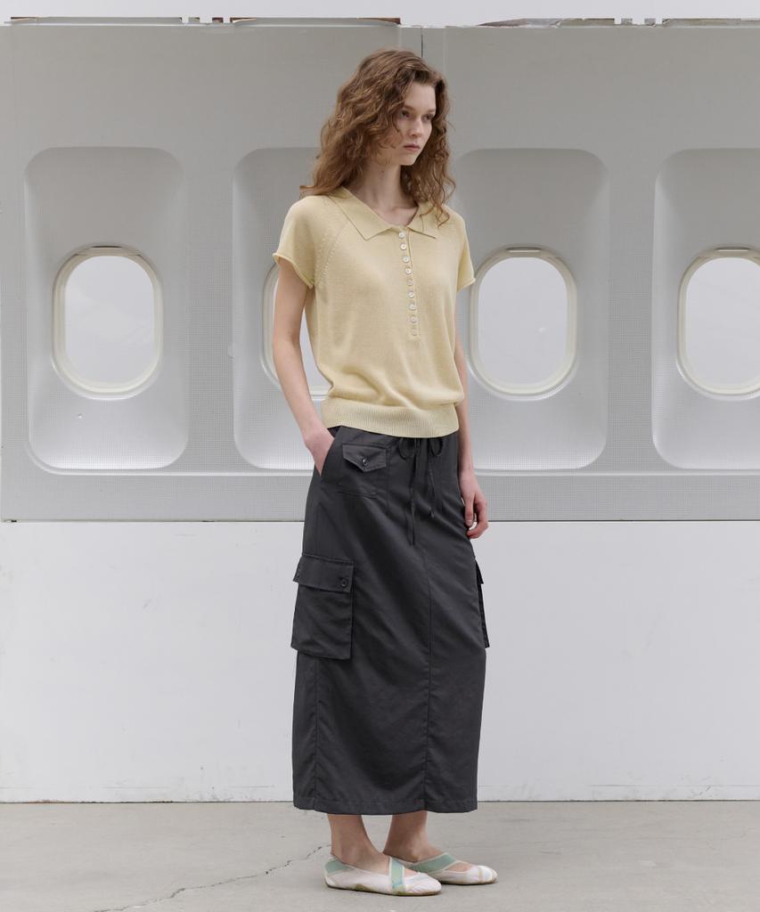 Toabe Three-Pocket Nylon Long Skirt (Charcoal)