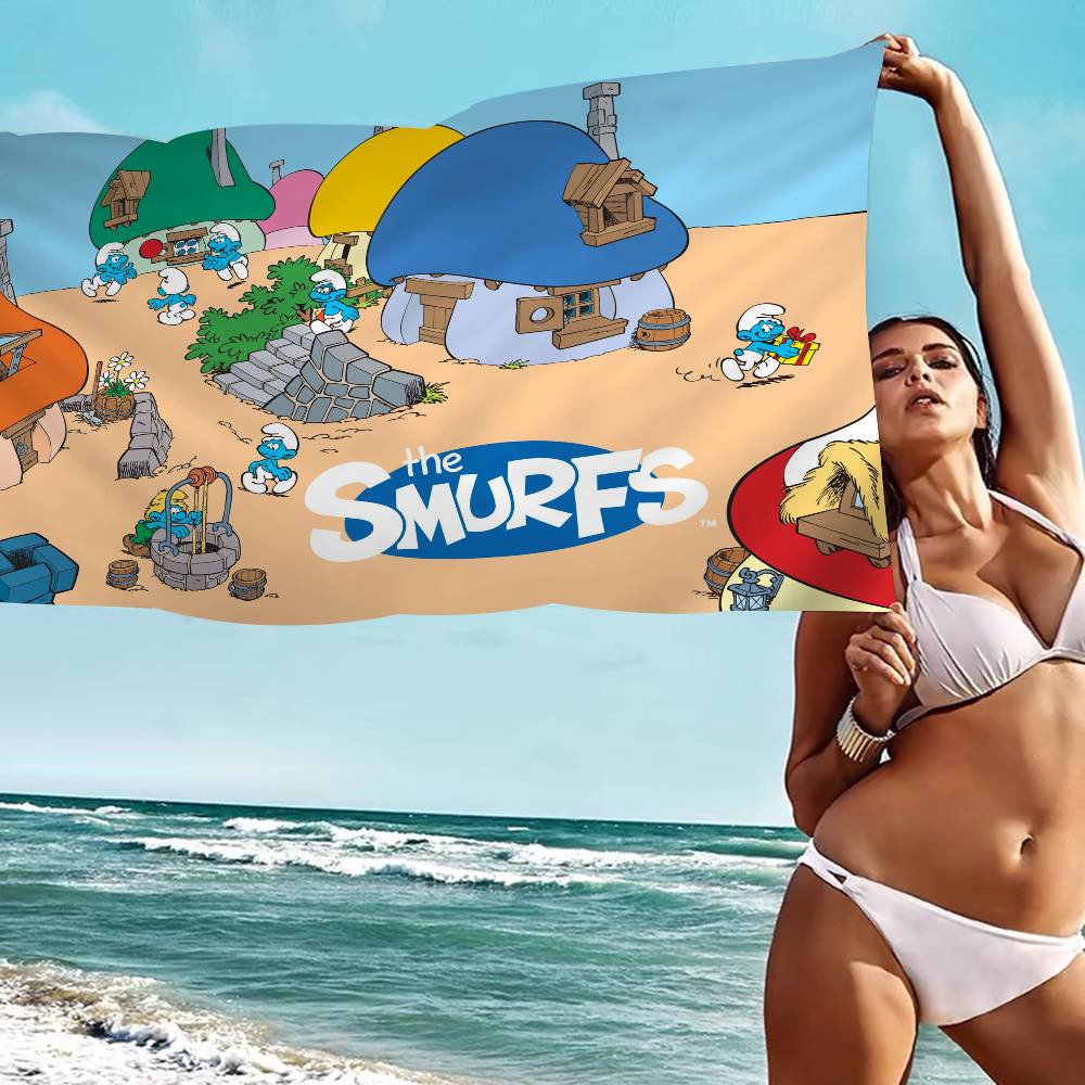 Cartoon Cute S-Smurfs Anime Beach Swimming Towel Soft Absorbent Washcloth Children's Gifts for Kids Travel Camping Gym