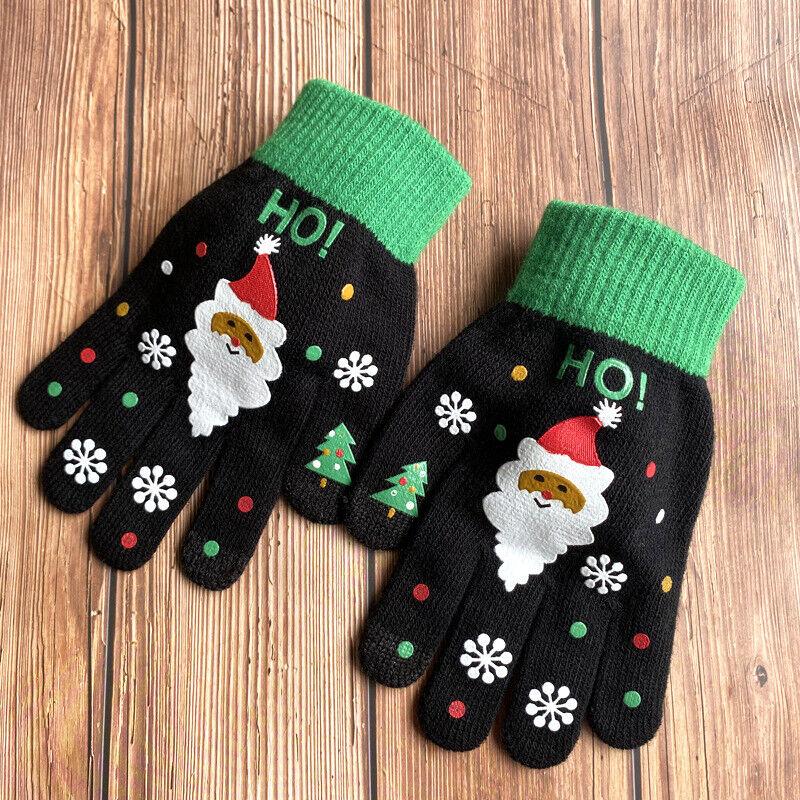 Men/Women Christmas Santa Gloves Thicken Touch Screen Winter Full Finger Mittens