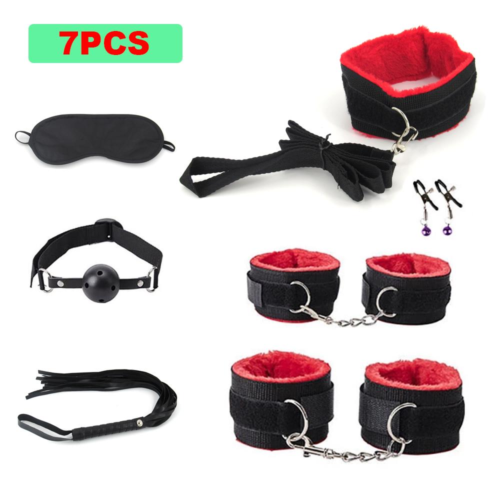 BDSM Bondage Set Sex Product Erotic Toys For Adults Games Plush Leather Handcuffs Nipple Clamps Gag Whip Rope Anal Plug