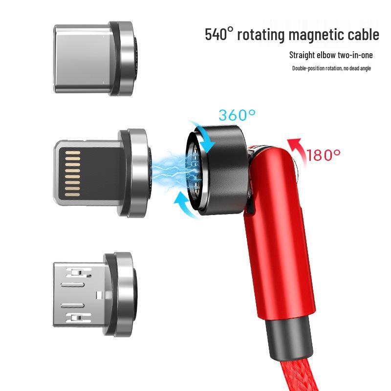 540° Magnetic 3A Fast Charging 7-Pin USB-C/Android Data Cable with Rotating Elbow