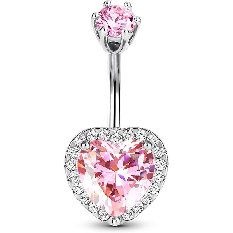 Fashion Zircon Belly Button Rings Stainless Steel Heart Navel Piercing Barbell Shiny Crystal Belly Rings For Women Body Jewelry
