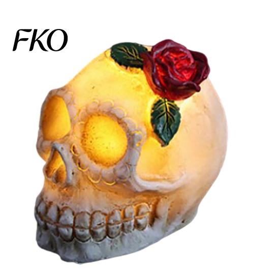 Halloween Umgebungslicht Gotische Schädel Rose Figur, Tag der Toten Harz Party Dekoration Statue, Gruselige Skelettkopf Lampe für Schreibtisch