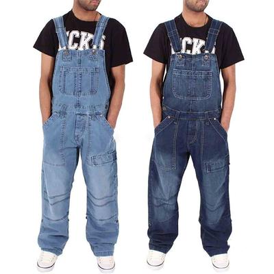 Men's Plus Size Solid Color Multi-Pocket Suspender Cargo Jeans