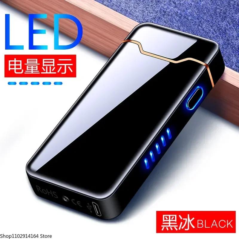 High End Luxury New Ignition Arc USB Electric Lighter Metal Rechargeable Cigar Lighter Battery Display Big Flame Lighter Gift