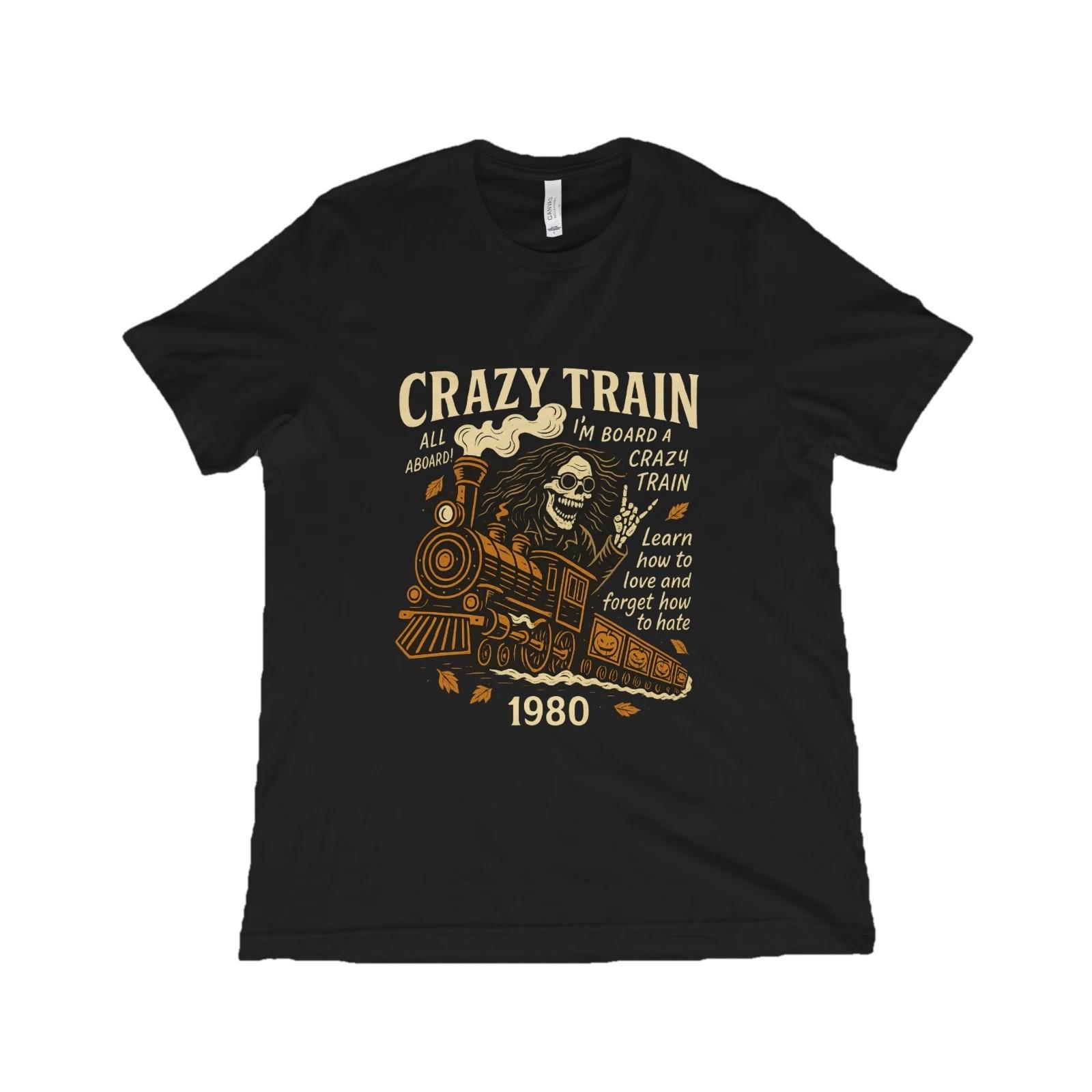 Crazy Train 1980 T-Shirt Skull Train Vintage Rock Graphic Unisex Tee Unisex T-Shirt S
