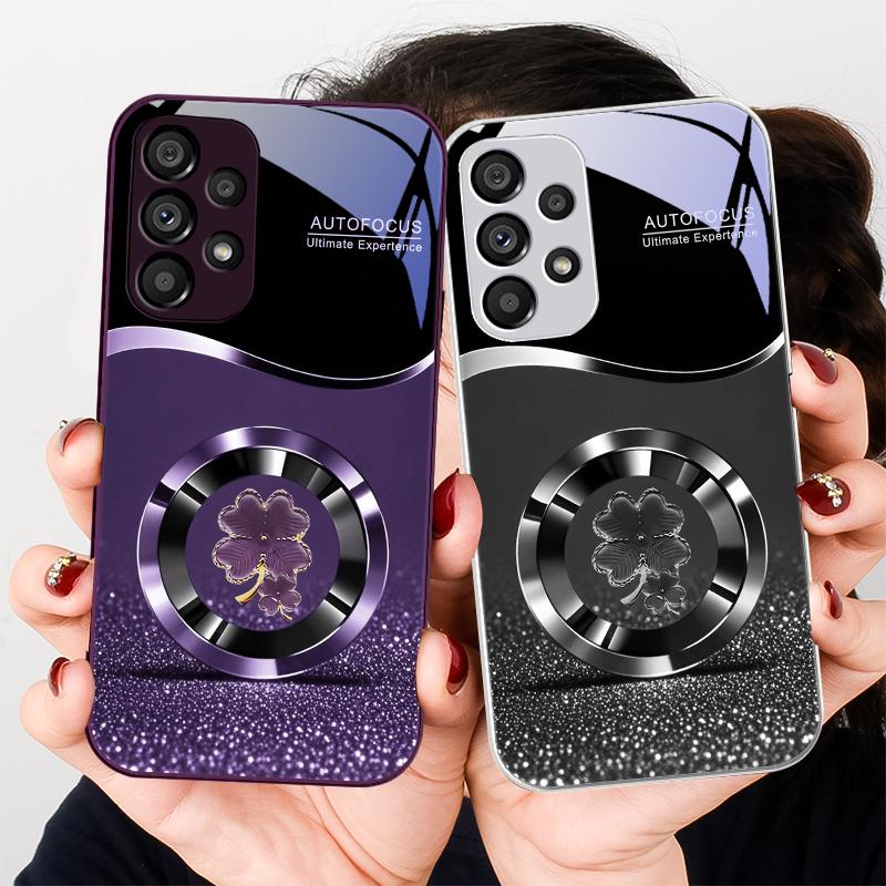 Fioletowy Czterolistny Koniczyna Dla Samsung S8 S9 S10 20 U ltra S21 Pro S22 Plus S23 FE S24 Ultra S25 Edge S25Ultra Szklane Etui na Telefon