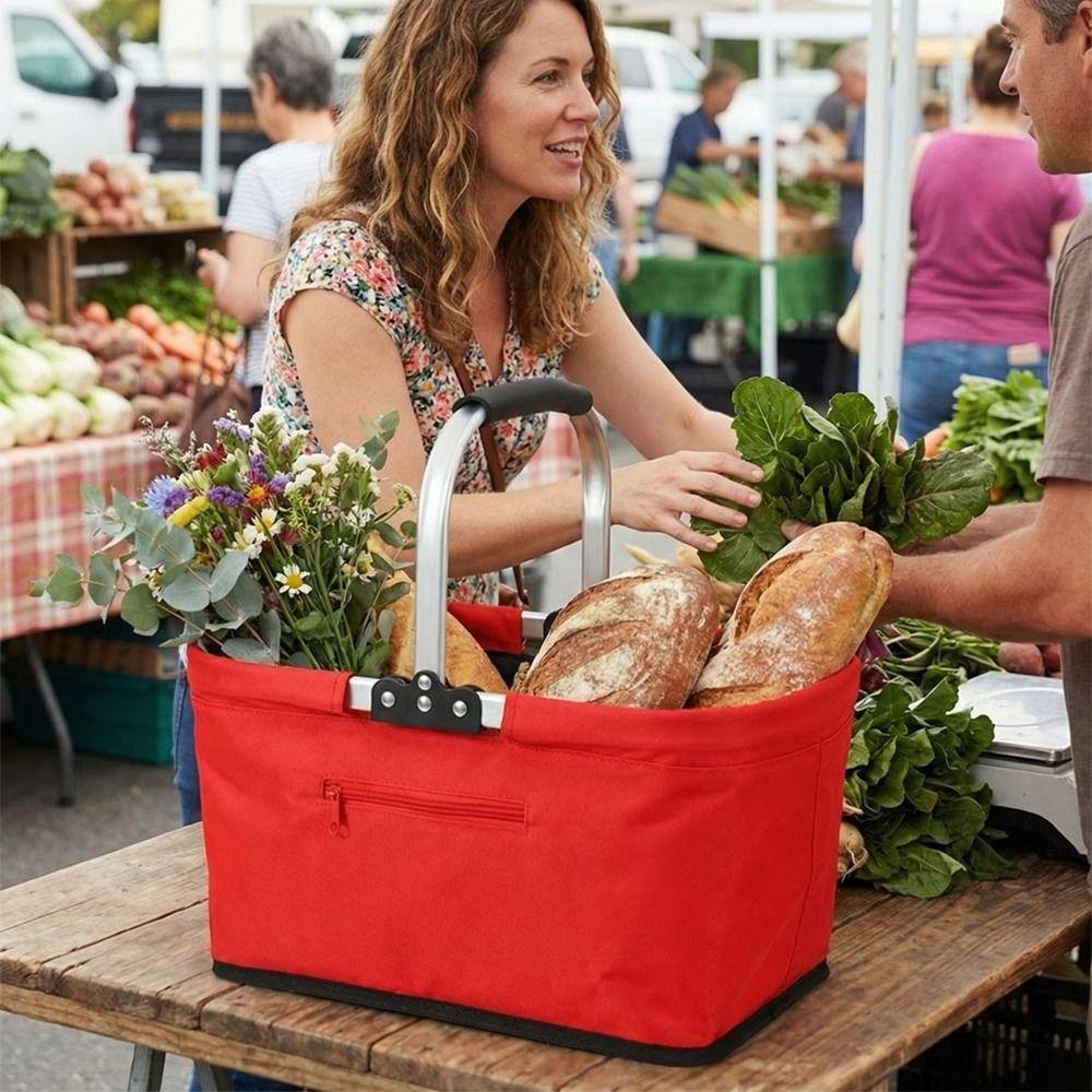 Cesto per la Spesa da 26 L con Telaio in Alluminio Borsa Termica da Picnic per Supermercato