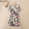 ZANZEA Women Casual Round Neck Summer Short Sleeve Print Cotton Dress