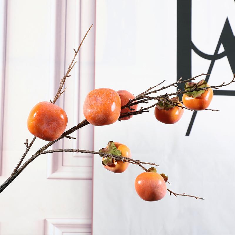 Simulation 7 Fruit Persimmon Branch Home Porch Decoration Flower Simulation Berry Flower Soft Decoration