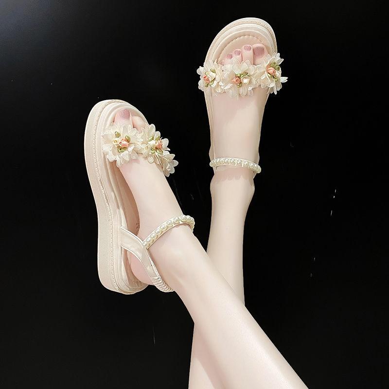 Flower Sandals Female Summer All-match Thick Bottom Korean System Slope with Flat Bottom Roman Shoes