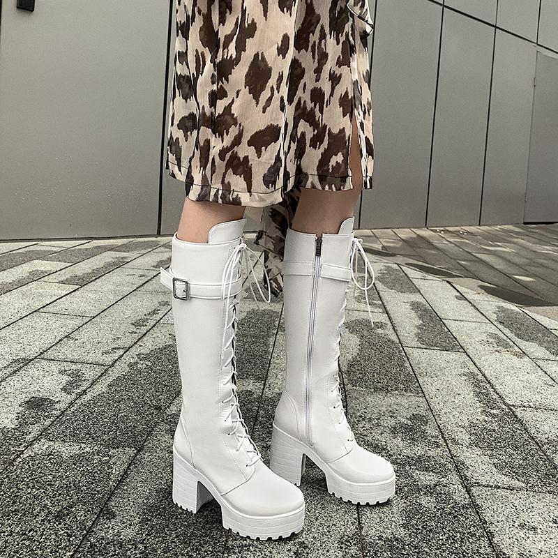 Women's High-heeled Boots for Autumn and Winter, Waterproof Platform, Thick Heel, Motorcycle Boots, Oversized Roman Women's Boots