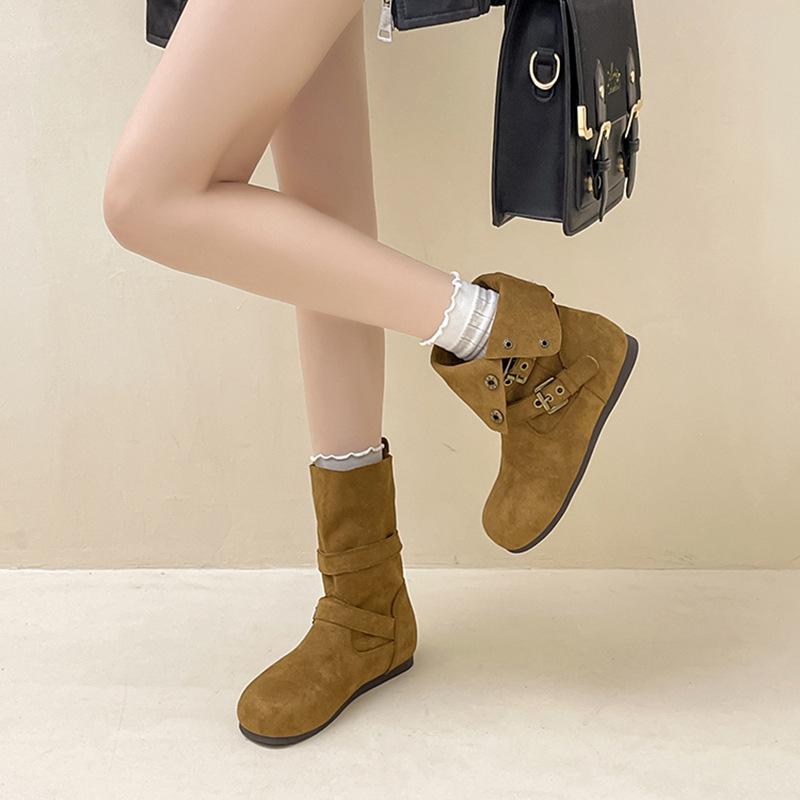 Retro two-wear medium boots Western cowboy fashion boots Women's autumn and winter simple and comfortable casual flat Martin boots