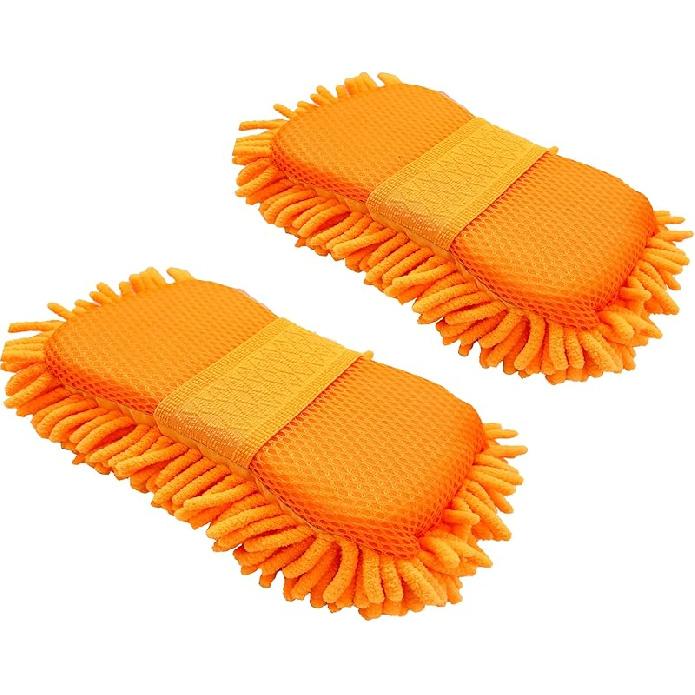 Microfiber Car Wash Sponge-Non-Scratch Wash Mitt-Two Sided Chenille Microfiber Washing Sponge-Mitt For Cars, Trucks, SUVs, Boats(2 Pack Green)