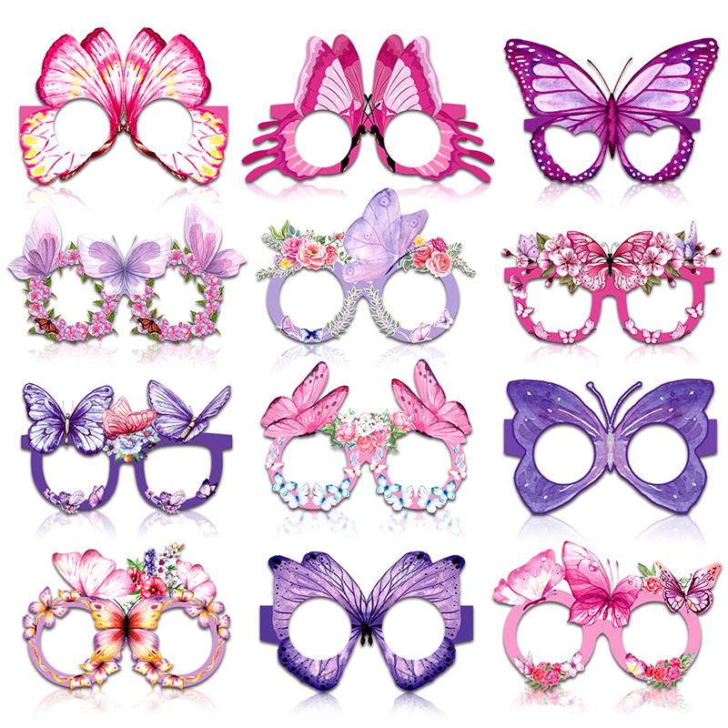 12Pcs Butterfly Paper Glasses Spring Butterfly Party Decoration Butterfly Glasses Frame Photos Props Birthday Party Gifts