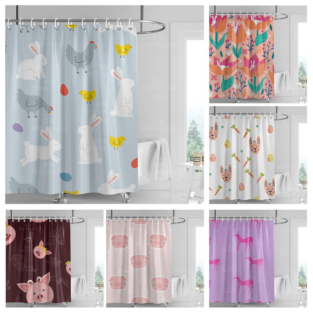 Home Shower Curtains Bathroom Decora Waterproof Fabric Non-slip Bathmat Water Absorption Curtain Modern Nordic Simple Animal