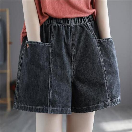 

Женские джинсовые шорты большого размера с высокой посадкой - Летние, Стройнящие, Эластичная талия, Свободные широкие штанины с вышивкой в корейском стиле L (110-120 Jin)