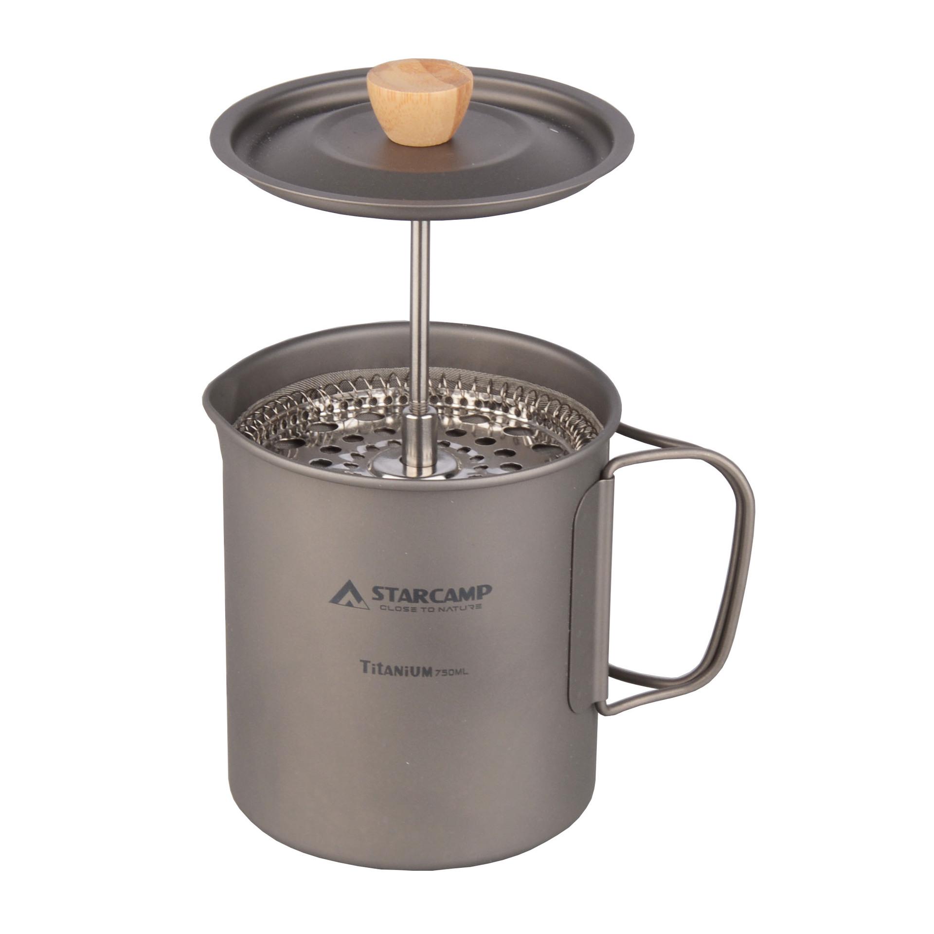 STARCAMP Titanium Camping Mug with French Press серый