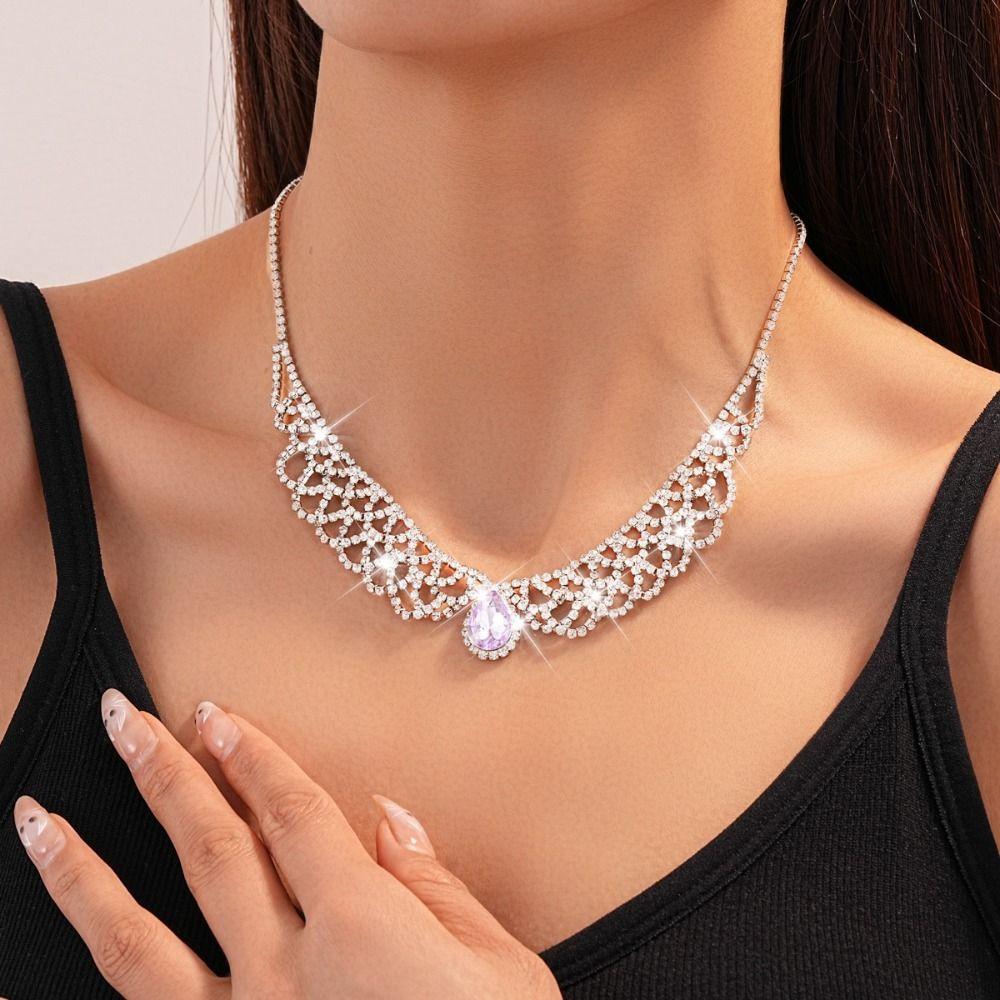 Exquisite Necklace Earrings Set Shining Crystal Necklace Set Bridal Rhinestone Jewelry Set  Women