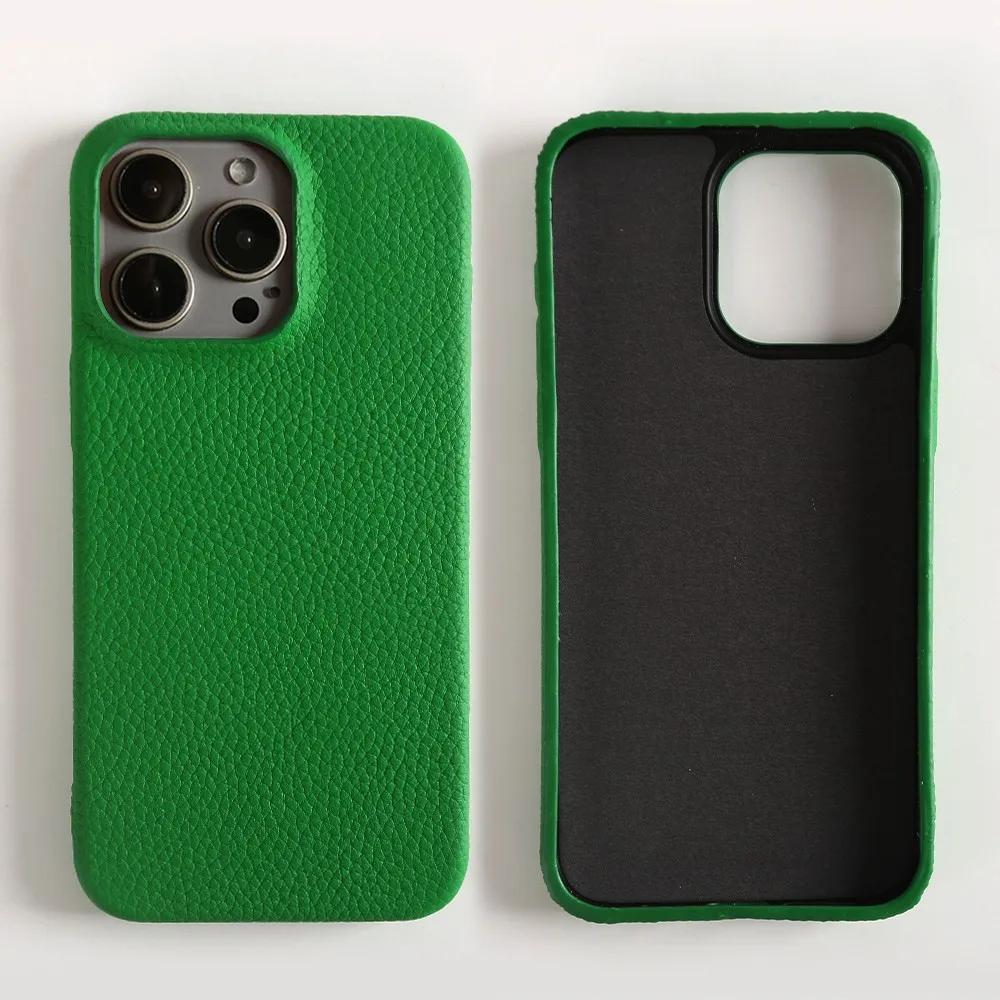 Full Grain Wrapped Genuine Leather Phone Case For Iphone 16 Pro Max Cases 15pro 14Pro  Back Cover Shockproof Cases Coque