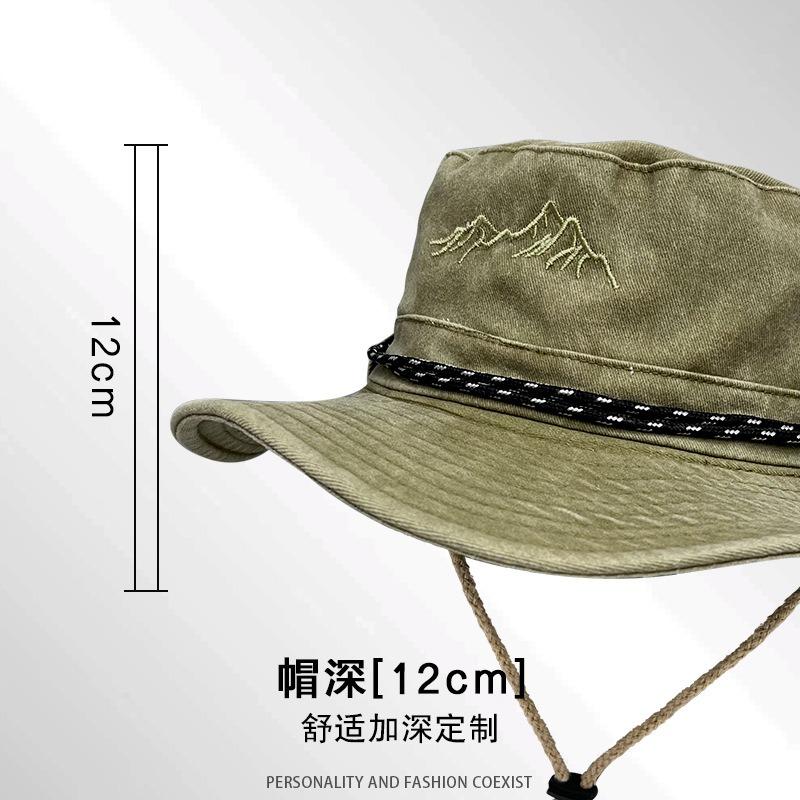 Western Denim Drawstring Bucket Hat Retro Summer Sun Protection Travel Versatile Female Tide Mountaineering Camping Sun Hat Male