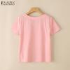 ZANZEA Women Casual Round Neck Summer Cotton Short Sleeve T-Shirts