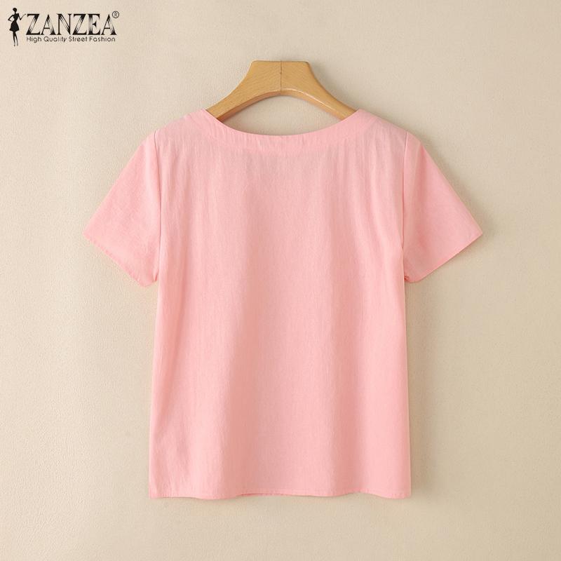 ZANZEA Women Casual Round Neck Summer Cotton Short Sleeve T-Shirts