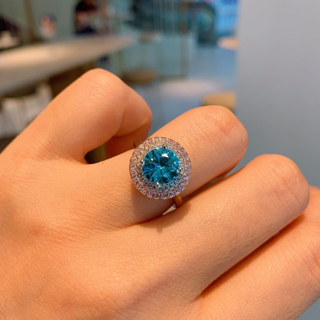 Cross Border Circular Simulation Sea Blue Ring Internet Celebrity Simple Necklace Women's Set