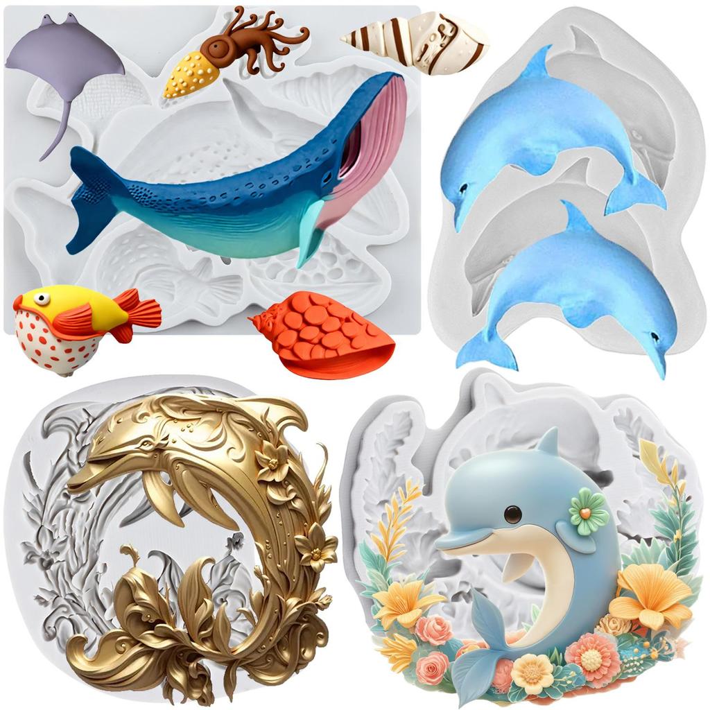 Marine Theme Silicone Mold Dolphin Conch Octopus Fondant Molds Cake Decorating Tools Theme Cake Dessert Decorated Chocolate Candy Mold