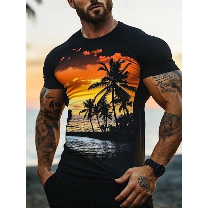 Summer Daily Casual Men's Loose-fitting Top 3D Wave Print Men's T-shirt Outdoor Seaside Men's Fashionable Short-sleeved Shirt