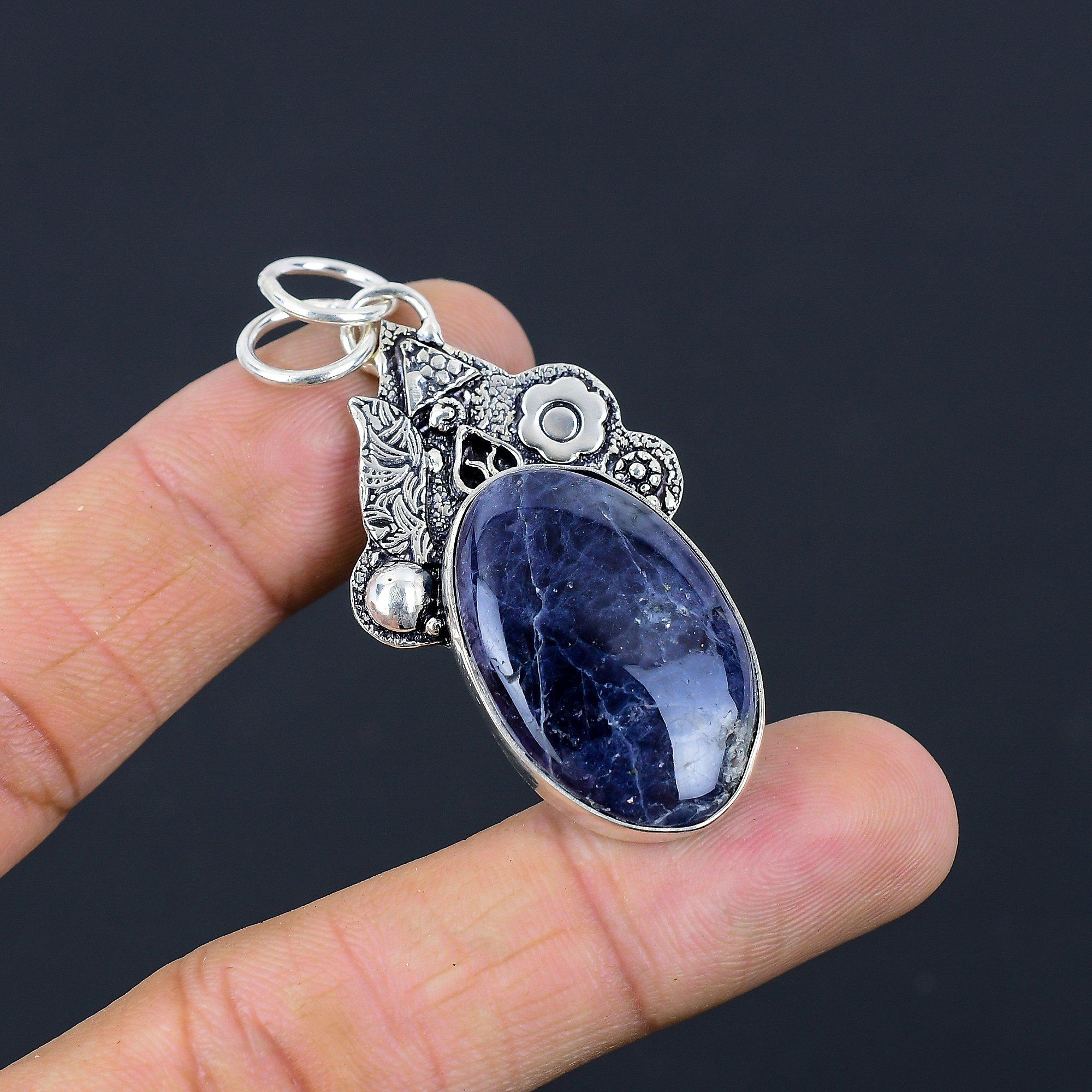 

Oval Natural Sodalite Mother Artisan Bezel Birthday Pendant Jewelry 925 Silver