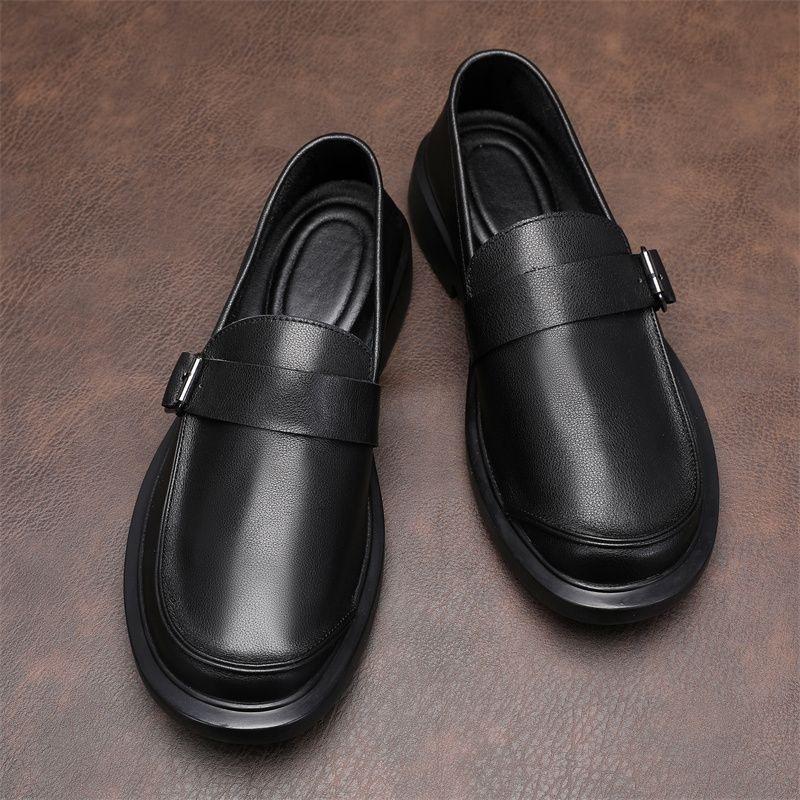 

New first-layer cowhide men s shoes casual leather shoes men s single shoes large size large head shoes black hollow spot 37 чорний
