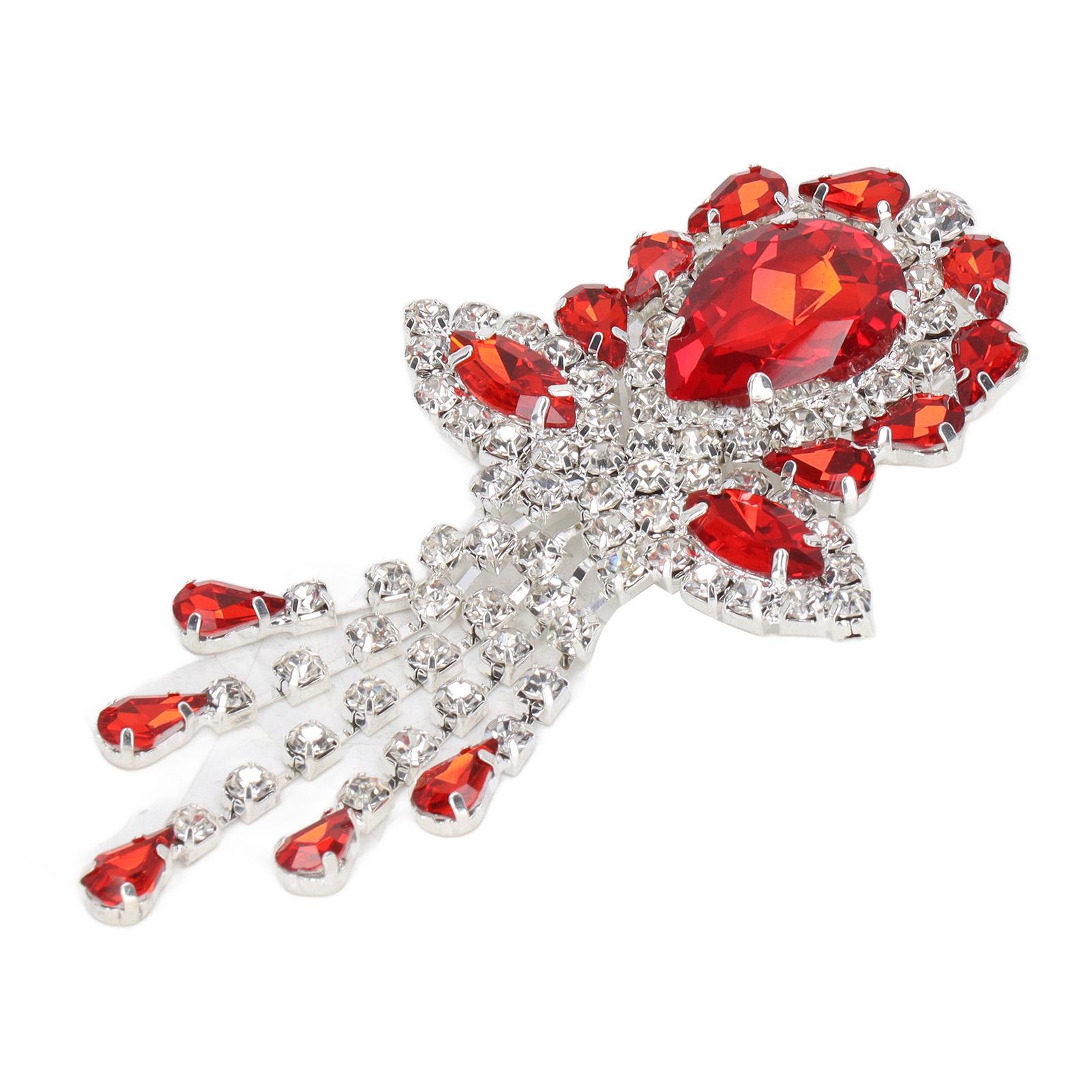 

4Pcs Wedding Bridal Brooch Bright Red Sparkling Exquisite Design Crystal Bouquet Brooch for Party Ball Anniversary