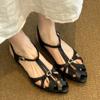 Sandalias romanas marrones para mujer, nuevas de verano, transpirables, cabeza de bolsa, tejidas, huecas, retro francés, zapatos de vestir de una sola pieza