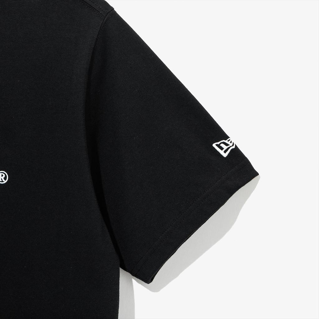 New Era Letter Logo Embroidered Loose Fit Crew Neck Short Sleeve T-Shirt Unisex Tops Black 14536508