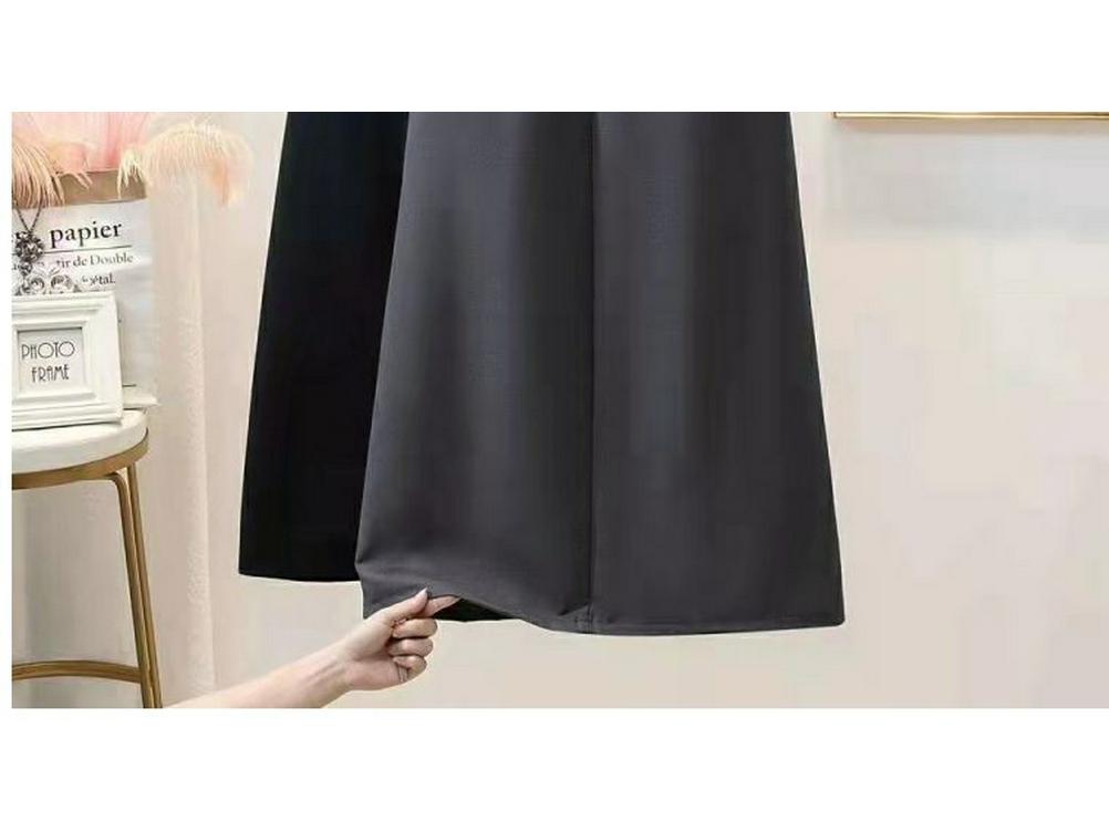 Women's Gray Midi Skirt - 2024 Spring/Autumn Collection: High Waist, Slimming Draped A-Line with Slit.