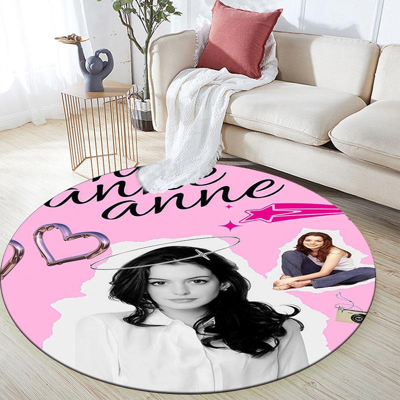 Anne Hathaway Pattern Round rug,Carpet Rug for Living Room Bedroom Playroom ,Non-slip Floor Mat,Holiday Gifts and Birthday Gifts.