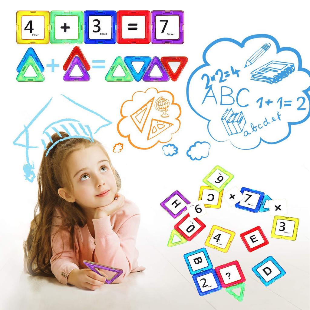 Augymer Magnetic Building Blocks, Educational Toy for Kids, Includes 76 Magnetic Building Blocks and 44 Other Wheels and Panel Parts, and Storage Case